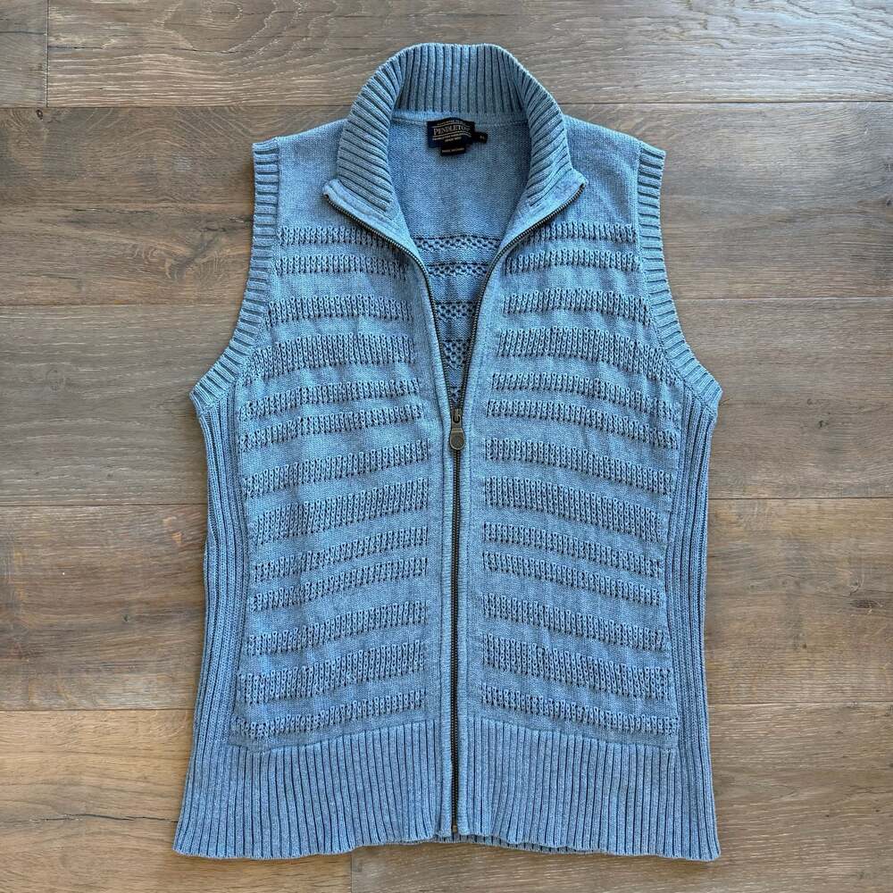 Pendleton Sweater Vest Blue Sleeveless Mock Neck Full Zip Women’s Size XL